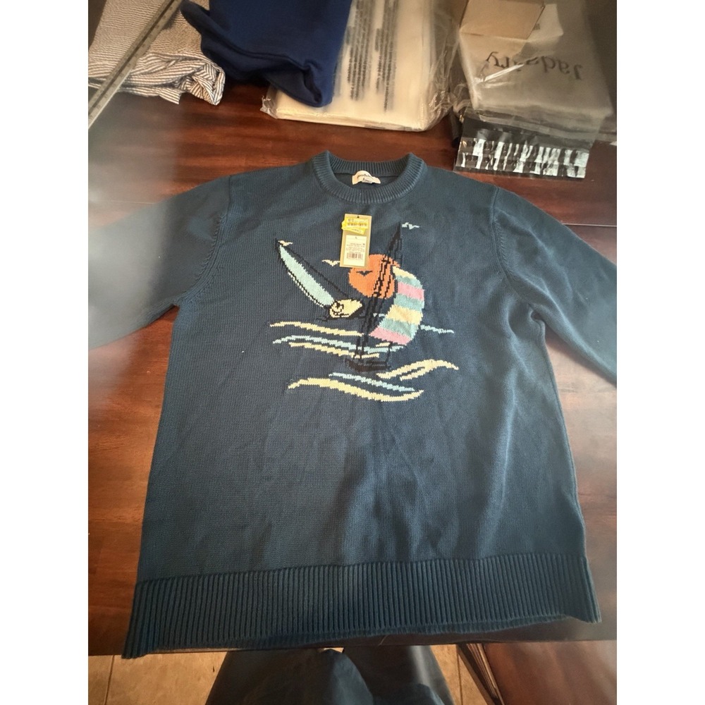Goodfellow & Co Men's L Blue Crewneck Knit Pullover Sweater Sailboat Graphic